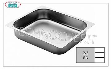 Bandejas GN 2/3 en acero inoxidable. Bandeja de cocción Gastro-norm 2/3 en acero inoxidable con un borde de 20 mm de altura, tenue. mm 353x325x20h