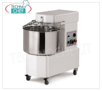 Amasadora en espiral de 18 Kg (20 lt pozo) Amasadora de espiral con cabezal y recipiente fijo de 20 litros, capacidad de masa 18 Kg, V 230/1, kW 0,90, dim. mm 697x390x702h