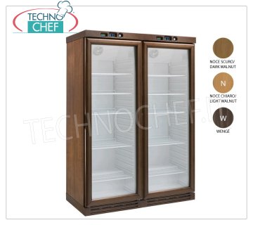 Forcar - BODEGA REFRIGERADA ESTÁTICA 2 PUERTAS, lt.310+310, DOBLE TEMPERATURA, Mod.KL2794 Vinoteca refrigerada en madera color NOGAL OSCURO, 2 puertas de cristal, capacidad 310+310 litros, temperatura +2°/+8°C ~ -18°-22°C, refrigeración estática, iluminación LED, V.230/1, Kw .0.185+0.185, Peso 260 Kg, dim.mm.1280x610x1860h.