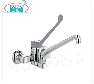 Grifo monomando de pared con dos orificios Grifo monomando de pared de dos orificios, monomando con palanca clinica y caño giratorio de 220 mm