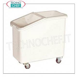 Tolvas con ruedas para harina y azúcar Tolva bajo mesada con ruedas en polietileno blanco, con tapa deslizante en policarbonato transparente, capacidad lt.102, dim.mm.740X420X710h