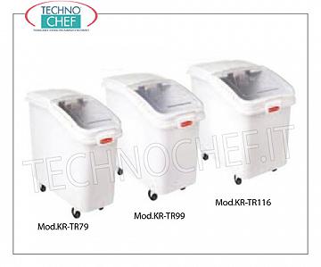 Tolvas sobre ruedas para la harina y el azúcar Hopper trastienda Roundup polietileno blanco, con tapa deslizante de policarbonato transparente y recogedor de polvo, la capacidad lt.79, dim.mm.740x335x710h