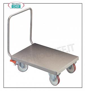 Technochef - CARRO CON BAJO PISO DE ACERO INOXIDABLE, Capacidad 1400 Kg, art. CP1-RF Carro de piso bajo con asa de empuje para TRANSPORTE PESADO, Capacidad 1400 Kg. Dim. mm 1080x600x900h