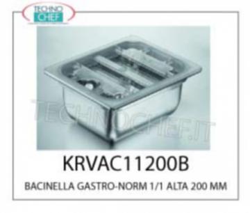 BACINELLA GASTRO-NORM 1/1 ALTO 200 MM apropiada para vacío (junto con la cubierta apropiada), acero inoxidable de gran espesor, dimensiones exteriores mm. 325x530x200h 