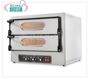 HORNO Eléctrico para 2+2 Pizzas, 2 Cámaras de 61x51 cm, Línea Compacta, Controles Mecánicos HORNO ELÉCTRICO PARA 2+2 PIZZAS, 2 CÁMARAS mm 610x520x110h CON ENCIMERA DE PIEDRA REFRACTARIA, V.230/400, Kw.4,8 , Peso 66,5 Kg, dim.mm.740x600/740x600h