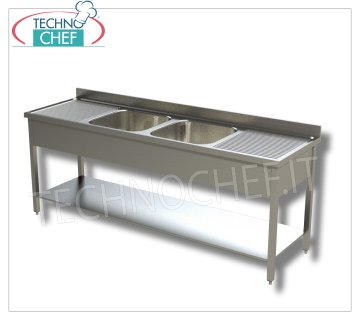 Fregadero profesional de acero inoxidable con 2 senos CENTRALES y 2 escurridores, Línea 600