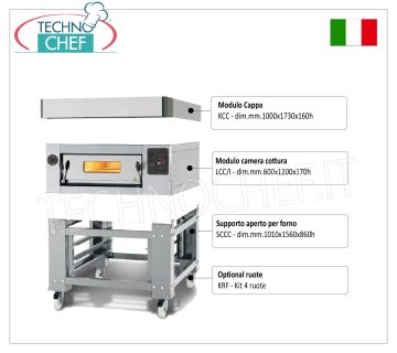 Horno eléctrico de pizza para 8 pizzas, 300 mm de espesor, cámara de 600 x 1200 mm