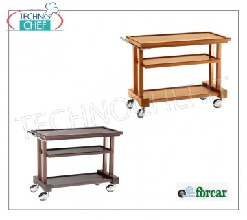 Carros de servicio de madera Carro de servicio de madera maciza, marca FORCAR, 3 baldas de contrachapado teñido NOGAL, 4 ruedas giratorias Ø 100 mm, dim.mm.810x550x820h
