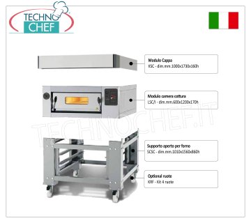Horno eléctrico de pizza para 8 pizzas, espesor 300 mm, cámara de 600 x 1200 mm