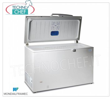 MONDIAL FRAMEC - Congelador horizontal con pozo, lt.278, Mod. MAEL300 Congelador horizontal con pozo, MARCO MONDIAL, capacidad 278 lt, blanco externo, temperatura -18 / -25 ° C, V.230 / 1, Kw 0.13, Peso 44 Kg, dim.mm.1096x695x860h