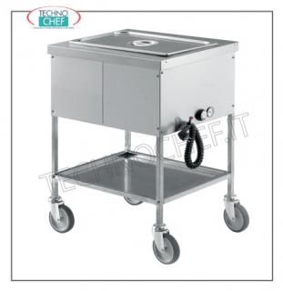 TECHNOCHEF - Carro caliente en bain-marie, Mod. MC1395 Carro térmico de baño María en acero inoxidable 18/10, tanque aislado para 1 cuenca gastronómica, H 200 mm (excluido), estante inferior extraíble, V 230/1, KW 1.95, dim.mm 490x600x850h