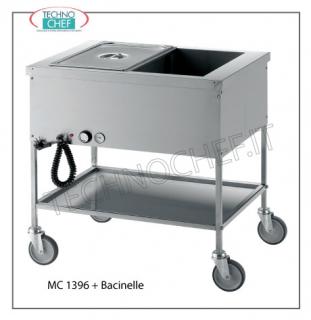 TECHNOCHEF - Carro caliente en bain-marie, Mod. MC1396 Carro térmico de baño María en acero inoxidable 18/10, tanque aislado para 2 cuencas gastrointestinales 1/1, H 200 mm (excluidas), estante inferior extraíble, V 230/1, KW 1.95, dim. Mm 820x600x850h