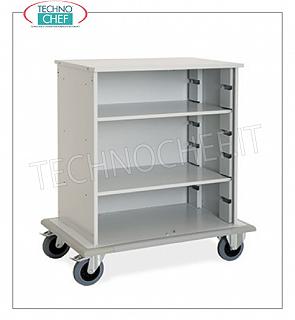 carros de lino - limpieza de los planes de hoteles LAUNDRY CUPBOARD al día, con 2 estantes intermedios ajustable en altura, parachoques perímetro, 4 ruedas (2 fijas y 2 giratorias), dim.mm.1000x620x1180h