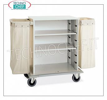 carros de lino - limpieza de los planes de hoteles LAUNDRY CUPBOARD al día, con 2 estantes intermedios ajustable en altura, como en el bastidor 2 lados con el saco LAUNDRY, parachoques perímetro, 4 ruedas (2 fijas y 2 giratorias), dim.mm.1000x620x1180h