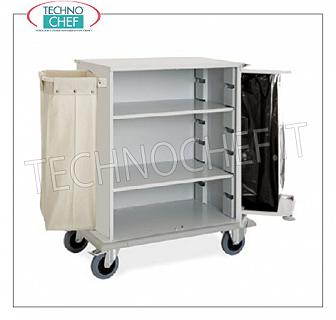 carros de lino - limpieza de los planes de hoteles LAUNDRY CUPBOARD al día, con 2 estantes intermedios ajustable en altura, y en los lados con el marco SACK lavandería y FRAME para los residuos SACK, parachoques perímetro, 4 ruedas (2 fijas y 2 giratorias), dim.mm.1000x620x1180h