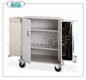 Carro de lavandería con 2 puertas abatibles, 2 estantes interiores, 1 bolsa de lavandería y 1 bolsa de basura