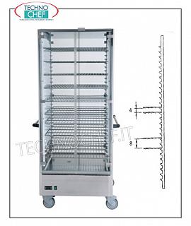 camiones de bastidor de placa caliente TROLLEY versión HOT con 15 REJILLAS de mm.650x650 para un total de 60 platos con diámetro máximo de 310 mm o 90 platos con 200 mm de diámetro MAX, calefacción estática con la temperatura entre 30 ° y 60 ° C, V.230 / 1, Kw.2,00, dim.mm 830x770x1900h