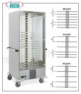 Carro de placas refrigeradas, capacidad de: 40-64-88 Placas con un diámetro máximo de 310 mm CARRO DE PLATO REFRIGERADO LISTO PARA PIEDRA, versión con PORTA PLATO GRILL 120 MM. para un MÁXIMO de 40 PLACAS con DIÁMETRO de 240 a 310 mm., temperatura de trabajo entre + 6 / + 10 ° C, V.230 / 1, Kw.0,7, dimensiones mm.830x770x1900h