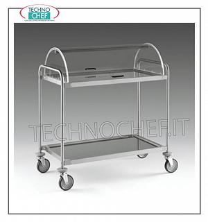 Carruajes de dulces y de madera de queso Carretilla con cúpula semi-cilíndrica abierta en los 2 lados, 2 estantes hecha de 18/10 de acero inoxidable 900x520 mm, estructura en tubo de acero inoxidable, 1090x590x1220h dim.mm