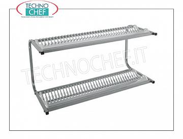 Mueble escurridor de acero inoxidable 304 con 2 estantes 36 + 36 platos PLATO PARA PLATO con 2 estantes para 36 + 36 platos con diámetros de 160 a 320 mm, dimensiones mm.980x420x480h