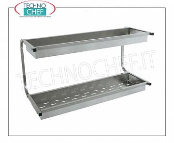 Escurridor de vidrio de pared de acero inoxidable 304 2 estantes con cesta perforada DRENAJE DE VIDRIO estante con 2 estantes equipado con canasta con fondo perforado, dimensiones mm.980x420x480h