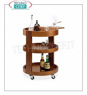 Carrito para licores redondo en madera maciza color NOGAL, con estante lateral abatible, dim. mm. 590x800h