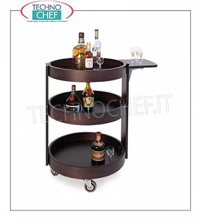 Carrito para licores redondo en madera maciza, color WENGE, con estante lateral abatible, dim. mm. 590x800h