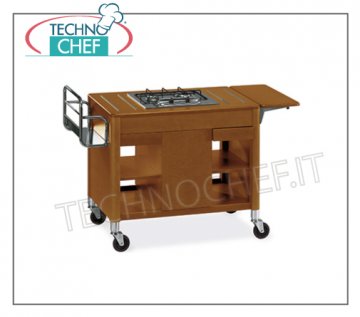Technochef - CARRO DE FLAMBE en madera con 2 QUEMADORES en línea, Mod.6400 Carro flameado en madera con 2 quemadores en línea, botellero, ribatina lateral, portabotellas compartimento central, estantes y cajones, dimensiones 1180x550x810h mm