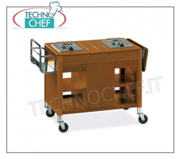 Technochef - CARRO DE FLAMBE ', 2 QUEMADORES SEPARADOS, Mod.6402 Carrito flameado de madera con 2 quemadores separados, botellero, solapa lateral, compartimento central para cilindro, tapas y cajones, tenue. mm 1180x550x810h