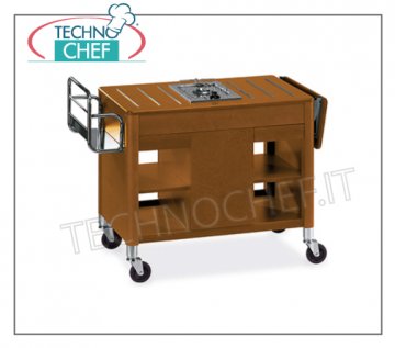Technochef - CARRO DE FLAMBE en madera, 1 FUEGO central, Mod.6404 Carro flameado de madera con 1 fuego central, botellero, solapa lateral, compartimento central para cilindro, tapas y cajones, tenue. mm 1180x550x810h