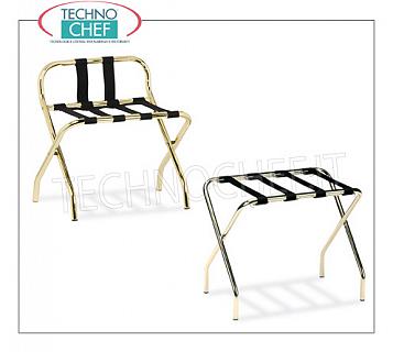 Technochef - Descanso de maletas Room Portaequipajes-Portaequipajes con estructura abatible en tubo de acero latonado, correas extraíbles de PVC negro y pies de goma, disponible en 2 VERSIONES, con o sin laterales