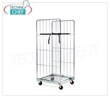 Technochef - CARRO ''ROLL CONTAINER'' con PLATAFORMA BAJA y 2 LADOS ALTOS Carro básico 'roll container', 2 lados, 2 correas, capacidad máxima 600 kg, dimensiones mm 720x810x1800h