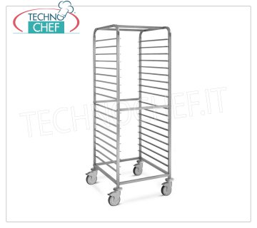 TECHNOCHEF - CARRO DE ACERO INOXIDABLE para 18 TUBE GN 2/1, Mod.2060 CARRO RACK DE ACERO INOXIDABLE con guías antivuelco '' C '' con pestillo para 18 GN 2/1 BANDEJAS (mm 530x650), dim.mm.650x730x1800h