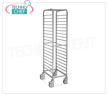 TECHNOCHEF - CARRO DE ACERO INOXIDABLE para 18 BANDEJAS GN 1/1, Soldado, Mod.2062S CARRO RACK DE ACERO INOXIDABLE con guías de desplazamiento a '' C '' con pestillo para 18 BANDEJAS GN 1/1 (mm 530x325), versión con estructura, travesaños y aletas completamente soldadas, dim.mm.450x610x1800h