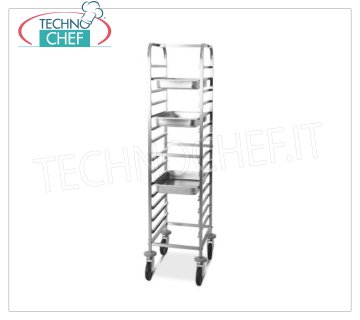 TECHNOCHEF - CARRO DE ACERO INOXIDABLE para 14 BANDEJAS GN 1/1, Mod.2070 CARRO DE RACK DE ACERO INOXIDABLE con guías de desplazamiento a '' C '' para 14 BANDEJAS GN 1/1 (mm 530x325), dim.mm.440x600x1630h