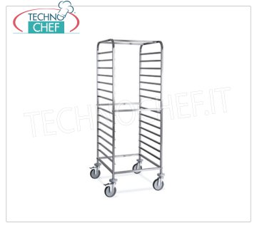 TECHNOCHEF - CARRO DE ACERO INOXIDABLE para 14 GN 2/1 o 28 BANDEJAS GN 1/1, Mod.2072 CARRO DE RACK DE ACERO INOXIDABLE con guías antivuelco a '' C '' para 14 GN 2/1 BANDEJAS (530x650 mm), o 28 GN 1/1 BANDEJAS (530x325 mm), dim.mm.650x720x1630h