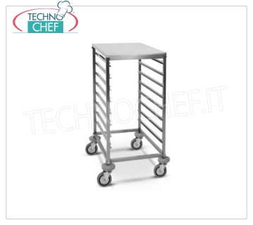 TECHNOCHEF - CARRO PARA 8 BANDEJAS GN 1/1 CON ESTANTE SUPERIOR DE ACERO INOXIDABLE, Mod.2073