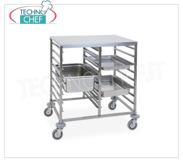 TECHNOCHEF - CARRO PARA 8+8 BANDEJAS GN 1/1 CON SUPERFICIE SUPERIOR DE ACERO INOXIDABLE, Mod.2073D