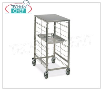 TECHNOCHEF - CARRO para 9 GN 1/1 BANDEJAS CON SUPERFICIE DE ACERO INOXIDABLE, Mod.2080 CARRO DE CARRIL CON SUPERFICIE DE SOPORTE DE ACERO INOXIDABLE, con guías de alambre de acero inoxidable para 9 BANDEJAS GN 1/1 (mm 530x325), dim.mm.420x590x870h