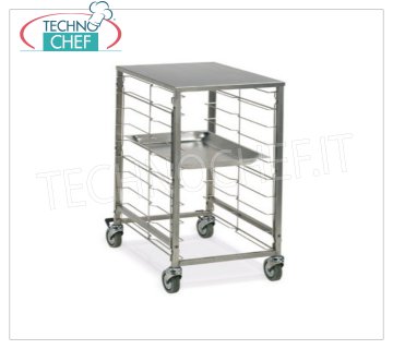 TECHNOCHEF - CARRO PARA 9 BANDEJAS GN 2/1 CON ESTANTE SUPERIOR DE ACERO INOXIDABLE, Mod.2082
