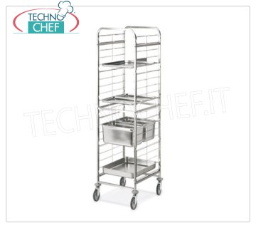 TECHNOCHEF - CARRO DE ACERO INOXIDABLE PARA 20 BANDEJAS GN 1/1, Mod.2090 CARRO DE SOPORTE DE RACK con guías de alambre de acero inoxidable para 20 BANDEJAS GN 1/1 (mm 530x325), dim.mm.470x630x1810h