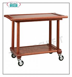 Carros de servicio de madera Carro de comedor de 2 niveles, estructura de madera maciza de haya con patas torneadas lisas de color nogal, tapas de madera contrachapada con marcos, cm tenue. 110x56x83h