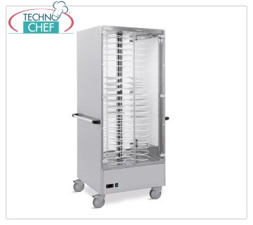 Carro calefaccionado con rejillas con paso de 6 cm para 88 platos calientes preparados, con un diámetro de 18 a 24 cm,