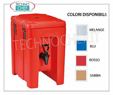 Contenedores isotérmicos para distribución de bebidas Recipiente ISOTÉRMICO en POLIETILENO, para conservar bebidas frías o calientes, capacidad 4,3 lt., versión con GRIFO DE DISPENSACIÓN FRONTAL y APERTURA SUPERIOR, Peso 3,4 Kg, dim.mm.245x350x395h