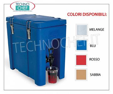 Contenedores isotérmicos para distribución de bebidas Recipiente ISOTÉRMICO en POLIETILENO, para conservar bebidas frías o calientes, capacidad 10 lt., versión con GRIFO DE DISPENSACIÓN FRONTAL y APERTURA SUPERIOR, Peso 4,6 Kg, dim.mm.240x430x430h