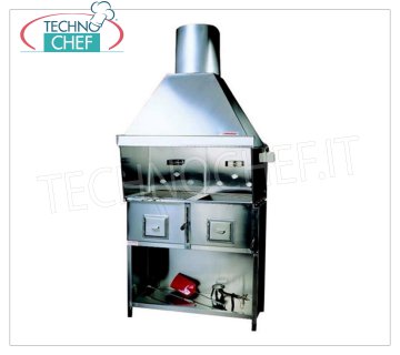 PARRILLA ROMAGNA - Technochef, parrilla / cocina de carbón Romagna con 2 braseros Parrilla de carbón Romagna con 2 braseros, completa de campana extractora con relativo motor y base soporte pintada de negro, V.230/1, Kw.0.75, Peso 170 Kg, dim.mm.1100x850x2360h.