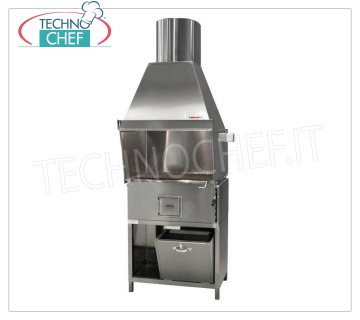 PARRILLA ROMAGNA - Technochef, parrilla / cocina de carbón Romagna con 1 brasero, Parrilla de carbón Romagna con 1 brasero completo de campana extractora con relativo motor y soporte BASE INOX, V.230 / 1, Kw.0.75, Peso 150 Kg, dim.mm.800x850x2370h.