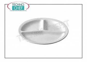 Vajilla de porcelana PLACA DE 3 COMPARTIMENTOS, BLANCA, Diámetro 27 cm, Marca SATURNIA - Disponible en paquete de 6 piezas