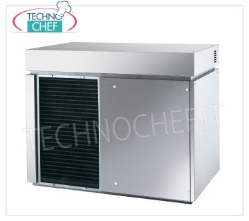 Productores/máquinas de hielo en escamas rendimiento 900 Kg/24 horas, sin almacenamiento Fabricadora de hielo en escamas, sin depósito, exterior en acero inoxidable, refrigeración aire/agua, V 400/3, Kw 4,6, rendimiento 900 Kg/24 horas, dimensiones 1107x700x880h mm, peso Kg 241.