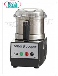 Cutter de mesa R2, cubeta capacidad lt.2,9, marca ROBOT COUPE, profesional CUTTER de mesa R2, marca ROBOT COUPE, con DEPÓSITO DE ACERO INOXIDABLE extraíble de 2,9 litros, Velocidad 1.500 rpm, V. 230/1, Kw 0,55, Peso 10 Kg, dimensiones 200x280x350h mm